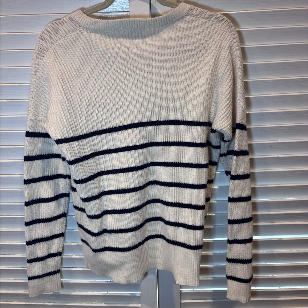 Madewell Cream Navy Striped Sweater Small Nautical Pocket Knit - Picture 2 of 4